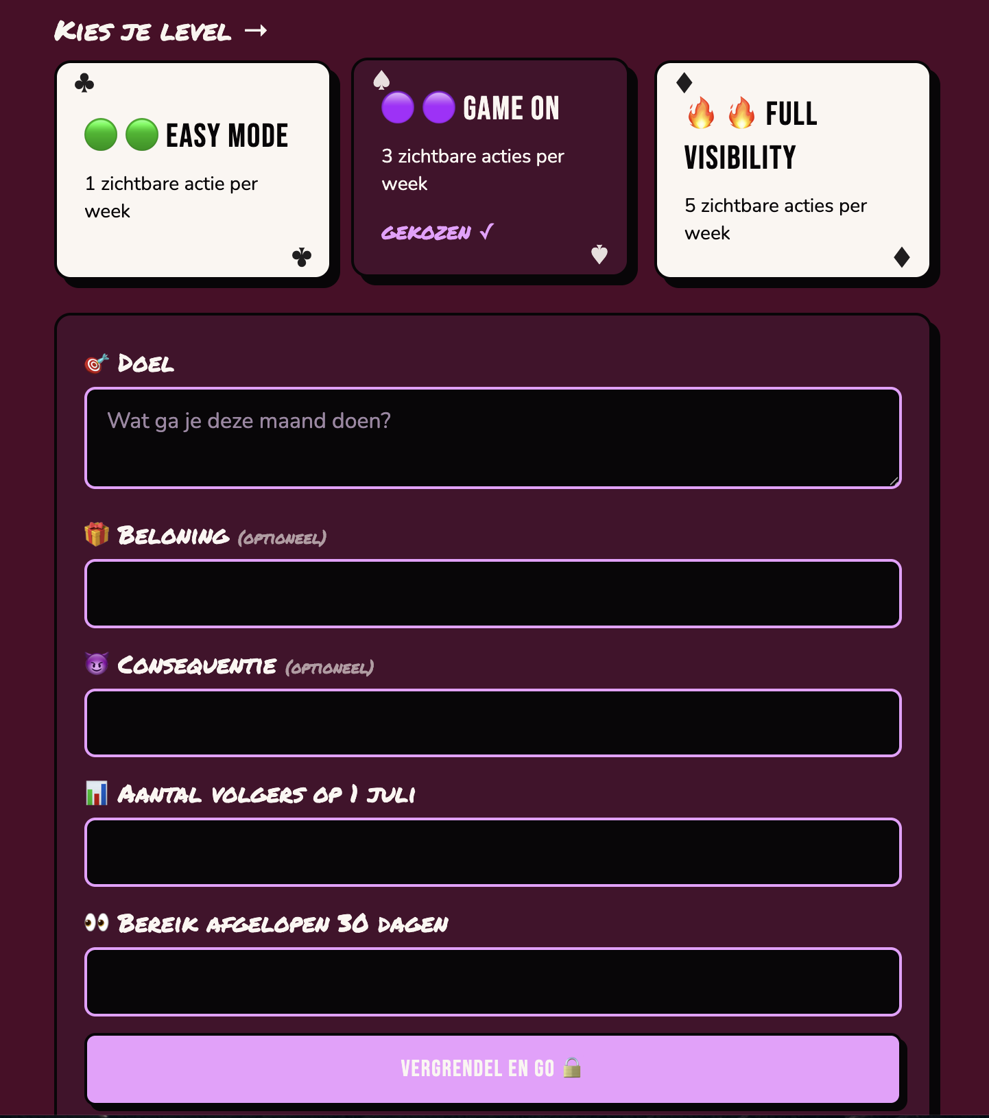 Voorbeeld van de Escape Challenge tool gebouwd met Lovable — zichtbaarheidsspel met levels en beloningen